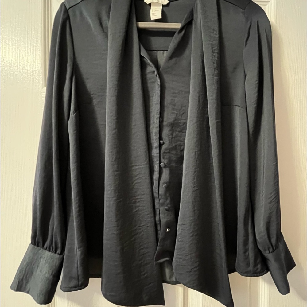 Silky style button down with tie scarf